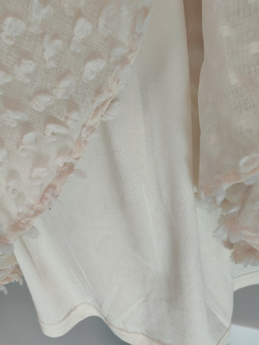 Entro Cream Textured Lined Mini Dress with Floral Appliqués And Bell Sleeves - Picture 12 of 16